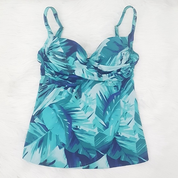 Soma Tropical Palms Green and Blue Tankini Swim - Picture 2 of 6